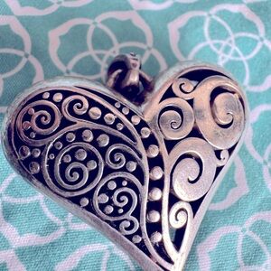 Brighton Chunky Silver Swirl Heart Pendant, no chain